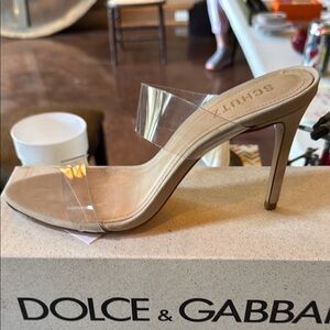 SCHUTZ Tan Clear Strap Heels